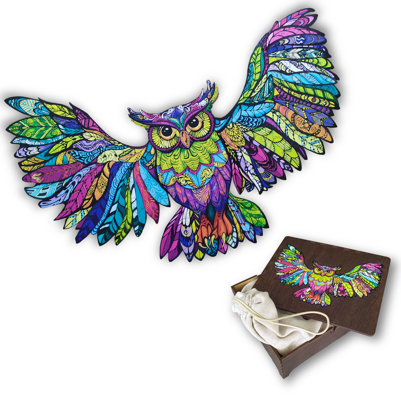 Дерев'яний пазл Сова із фрагментами у формі звірів 49х25 см (1430637009) - фото 4 Дерев'яний пазл Сова із фрагментами у формі звірів 49х25 см (1430637009) - фото 4