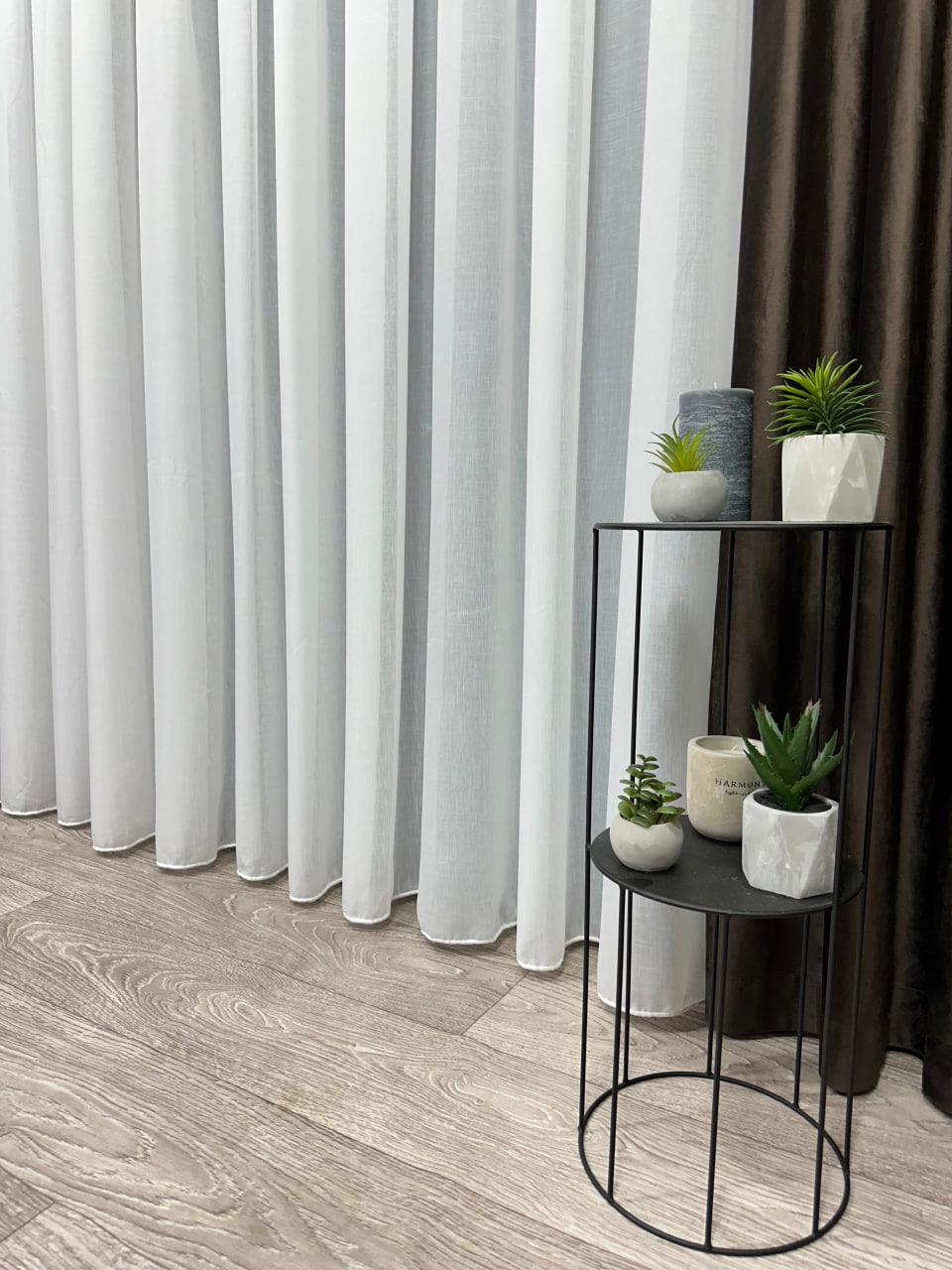 Тюль готовий з обтяжувачем креп-льон однотонний матовий на тасьмі 6 см 400x270 см Молочний (1100 К Т29) - фото 2 Тюль готовий з обтяжувачем креп-льон однотонний матовий на тасьмі 6 см 400x270 см Молочний (1100 К Т29) - фото 2