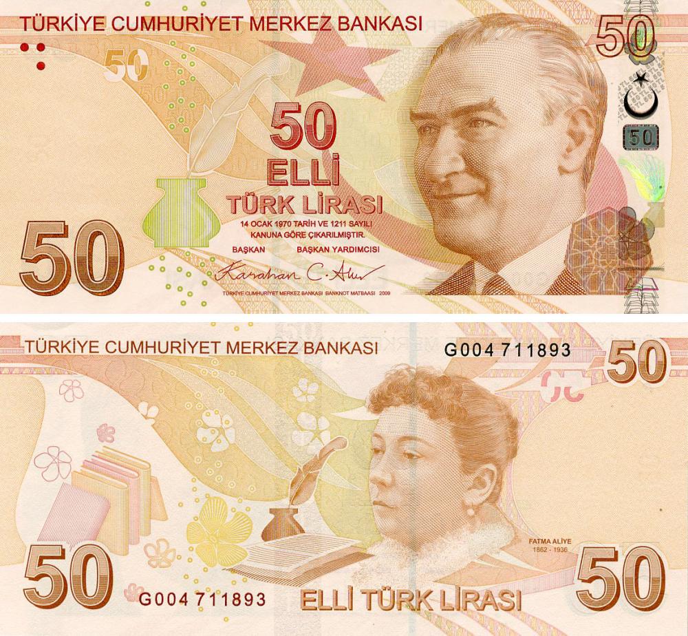 Коллекционная банкнота Турция 50 лир 2009 2025 UNC (P225g)