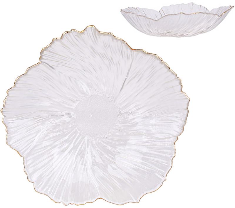 Тарелка-фруктовница Fleur стеклянная 31см Прозрачный с золотой каймой