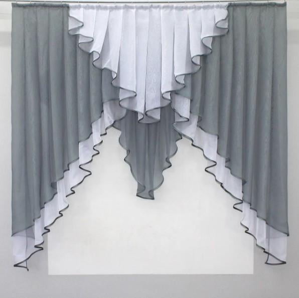 Занавеска на кухню шифон 150х150 см Графитовый/Розовый (022к)