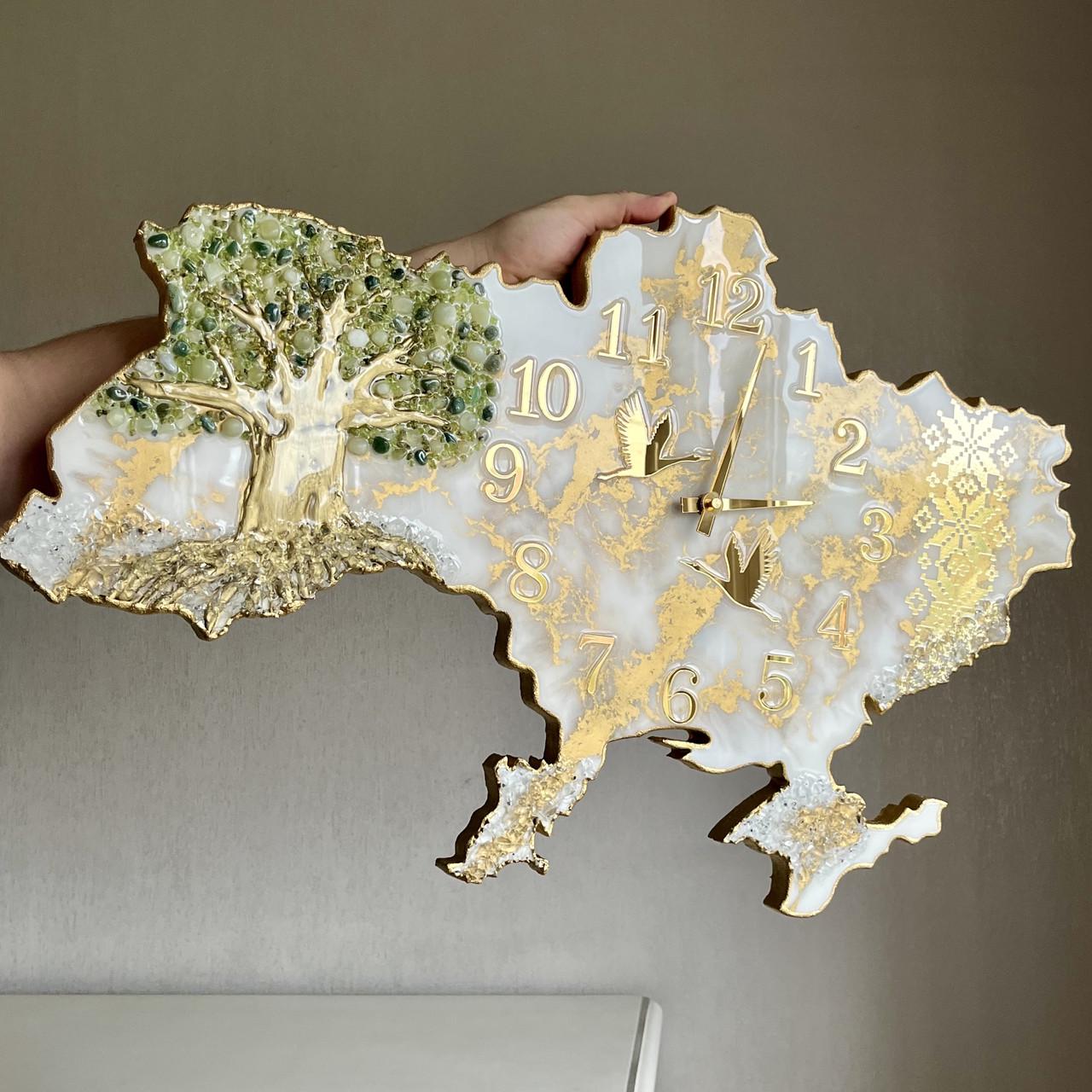 Часы настенные из эпоксидной смолы Карта Украины 50x32 см