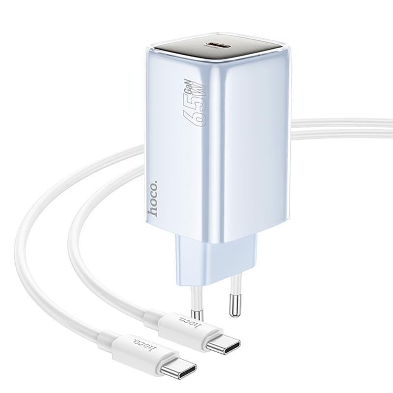 Зарядний пристрій мережевий Hoco N48 Glorious PD65W 1USB-C з кабелем Type-C to Type-C Blue (00000077084_1)