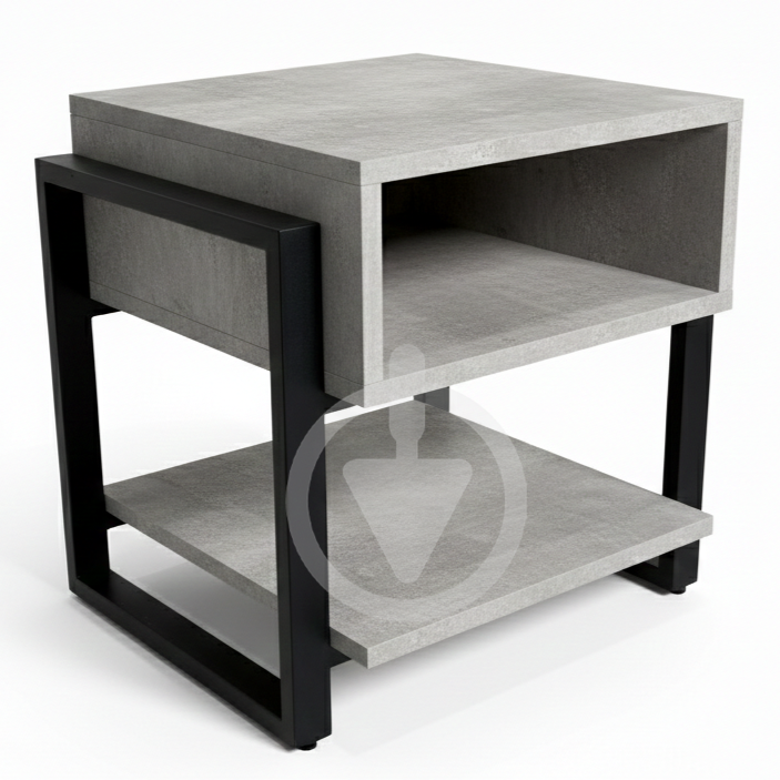 Тумба прикроватная RoMax LOFT Line 50х50х45 см с металлическим каркасом/ДСП Индастриал/Черный