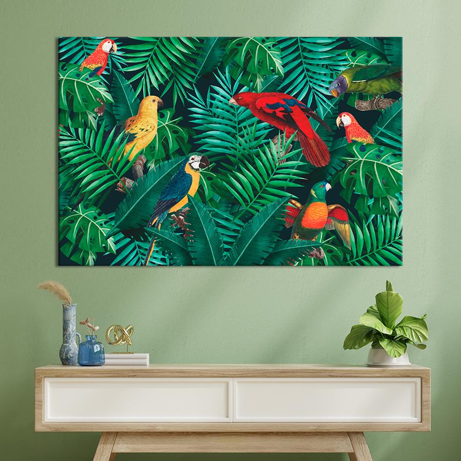 Картина на холсте Разноцветные попугаи 80x54 см (V297-1_L)