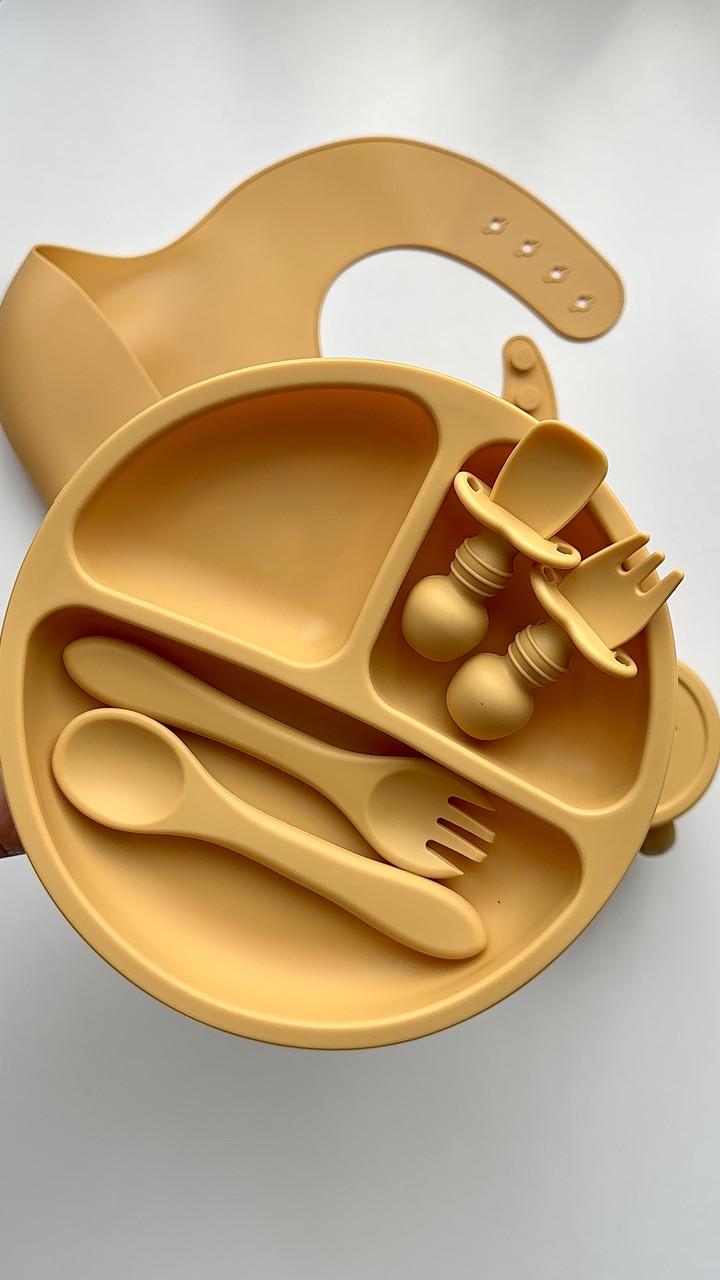 Набор посуды для кормления 9 элементов тарелка/миска/поильник/нагрудник Оранжевый (103) - фото 10