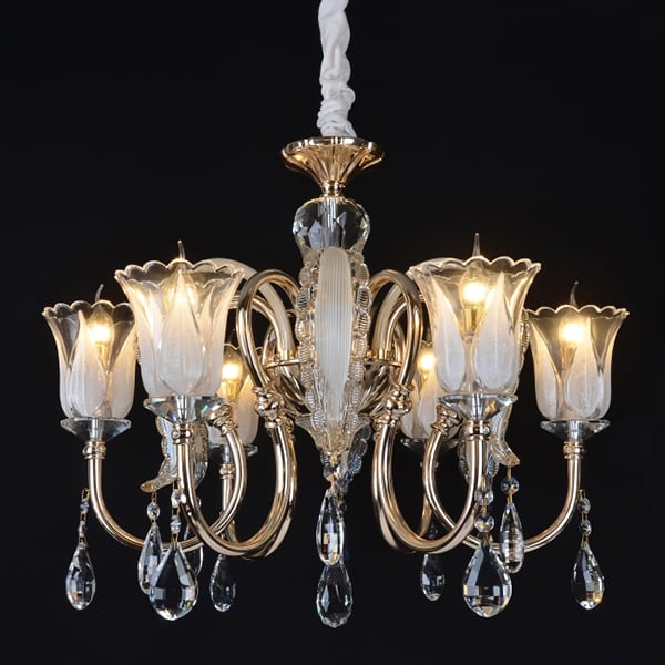 Люстра классическая Flora с 6 плафонами из стекла Медовый (OU048/6)