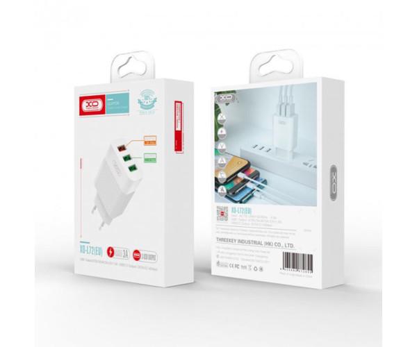 Устройство зарядное сетевое XO L72 QC3.0 3USB 18 W 3А cable Lightning White - фото 6 Устройство зарядное сетевое XO L72 QC3.0 3USB 18 W 3А cable Lightning White - фото 6