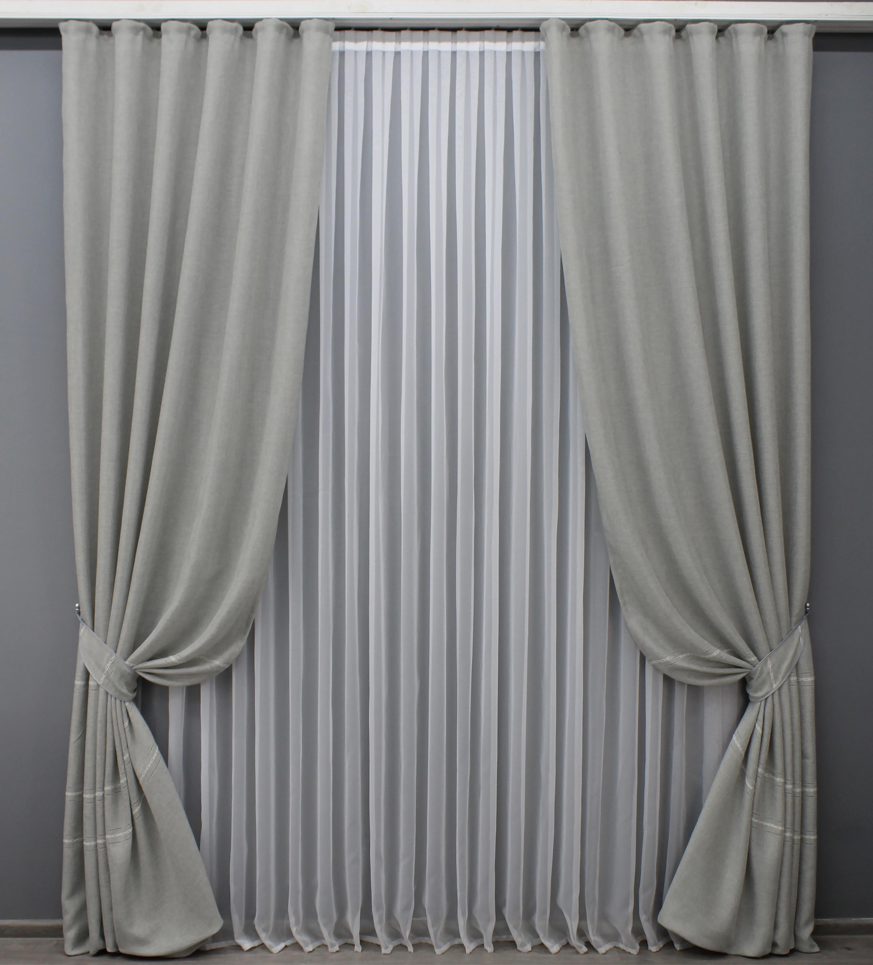 Комплект готовых штор VR-Textil Лен Кружево №1402ш 150х285см 2 шт. Светло-серый (33-0270)