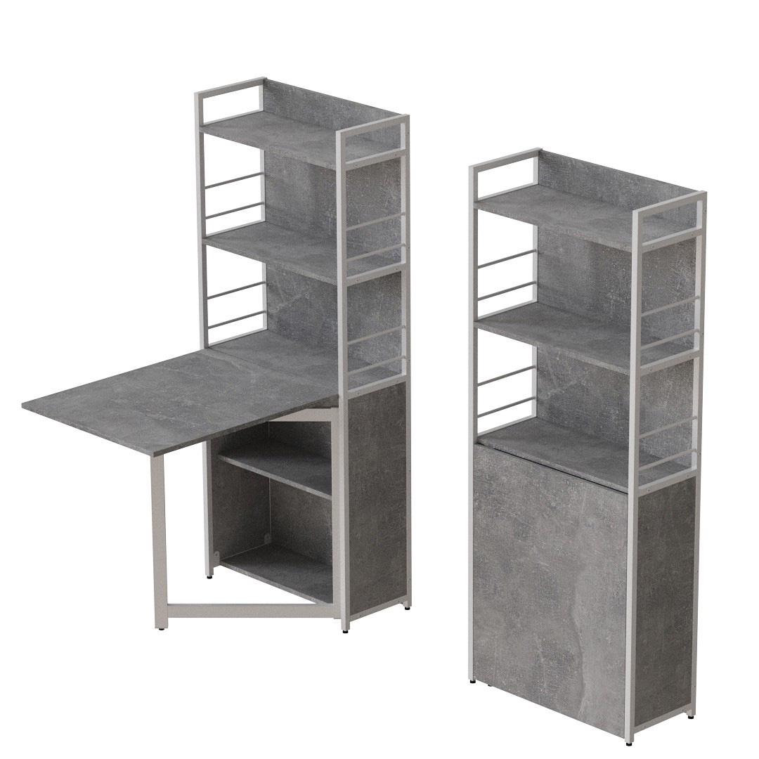 Стол книжка с этажеркой Ferrum-decor Практик 2 металл/ДСП 16 мм 1555x640x990 мм Белый/Бетон (FRD-104638) - фото 4