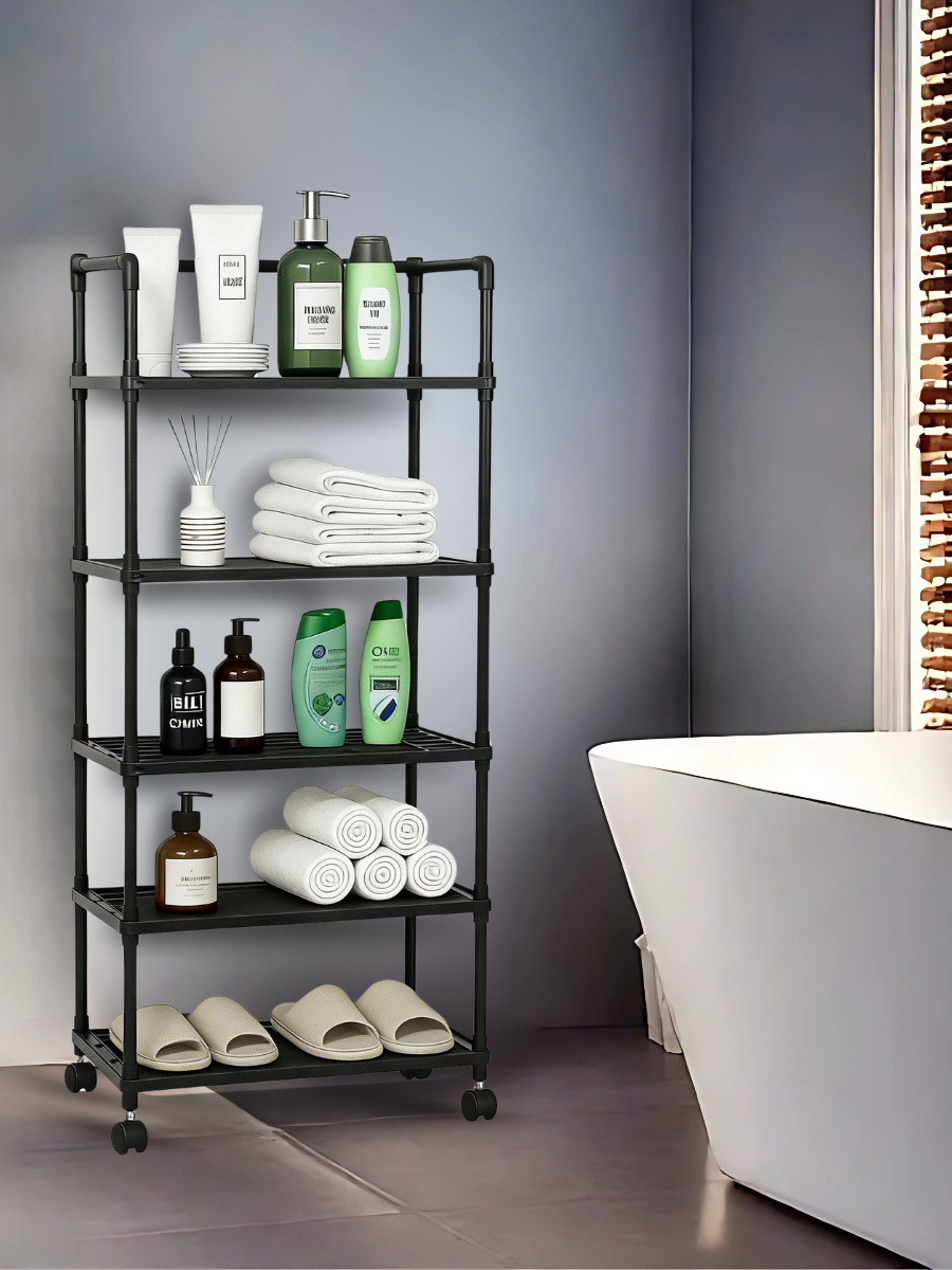 Етажерка-стелаж для зберігання з роликами 5-ярусів 120х50х26 см Чорний (9196654310) - фото 5