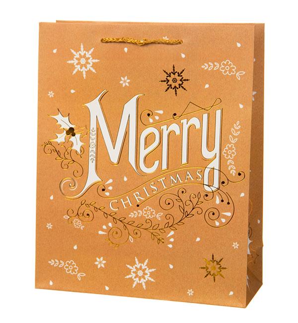 Новогодний пакет Merry Christmas 30х40х12 см крафт (514727)