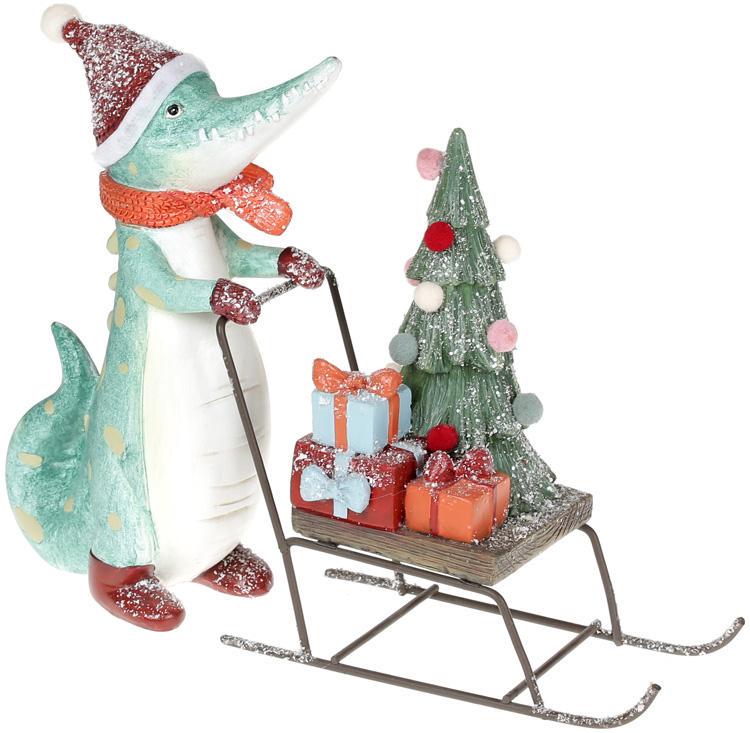 Статуэтка декоративная Крокодил с елкой 25,7х7,5х19,8 см