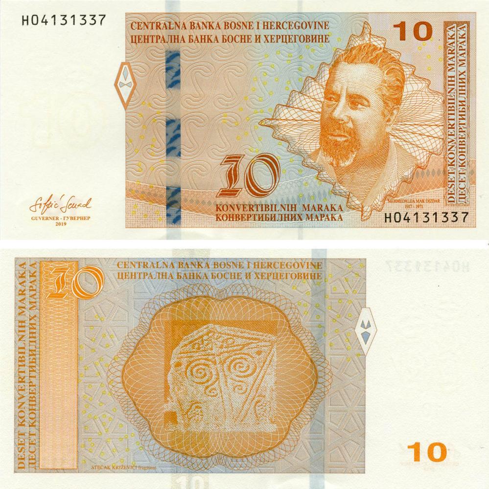 Коллекционная банкнота Босния и Герцеговина 10 марок 2019 UNC Кириллица-Латиница Республика Сербская P81 (Б17914)