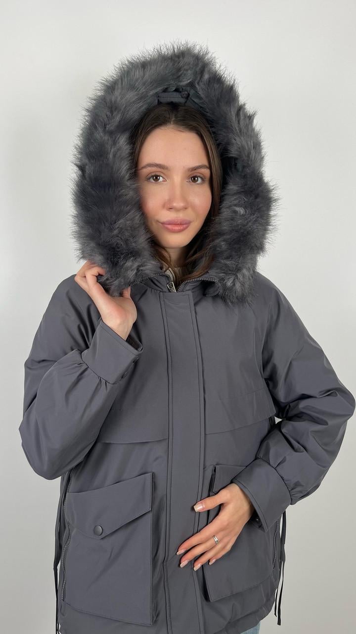 Куртка женская зимняя р. 42 Черный/Серый (#3065-10) - фото 2