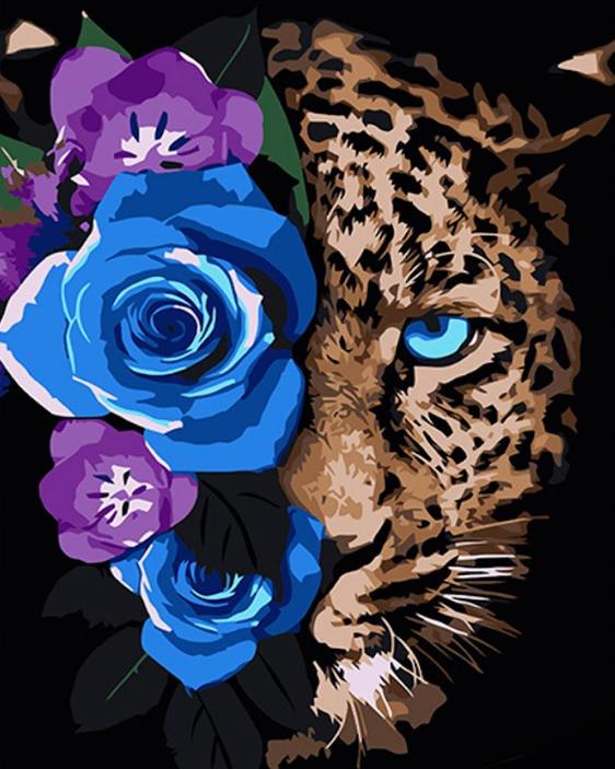 Набір для творчості алмазна картина Strateg Леопард у квітах HEG88147 30x40 см (MTT-191777)