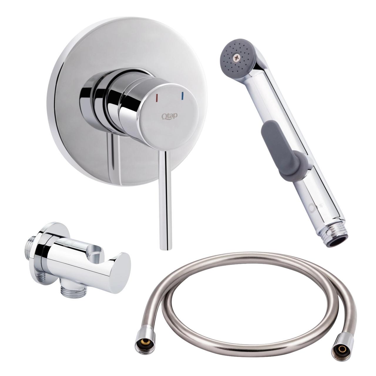 Комплект для гигиенического душа Qtap Spring Chrome смеситель QTSPRCRM/подключение с держателем QTCRMBH030/гигиенический набор (2553560833)