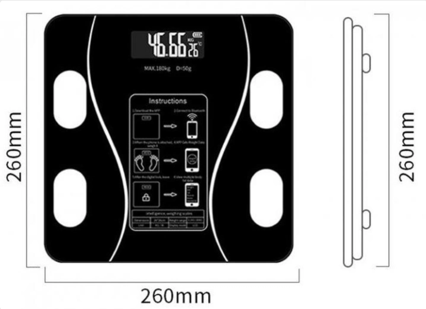 Весы напольные электронные с приложением для смартфона bluetooth bathroom scale Черный - фото 13