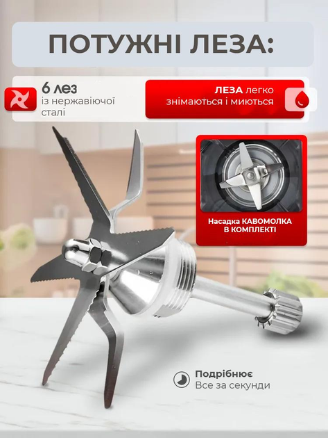 Блендер стаціонарний Вітек з кавомолкою 2800 Вт 2в1 (534377349) - фото 4