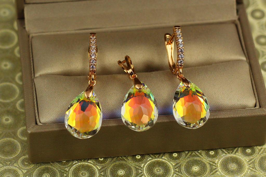 Набор Xuping Jewelry Большая капля с желтым камнем Сваровски Золотистый (31936740)