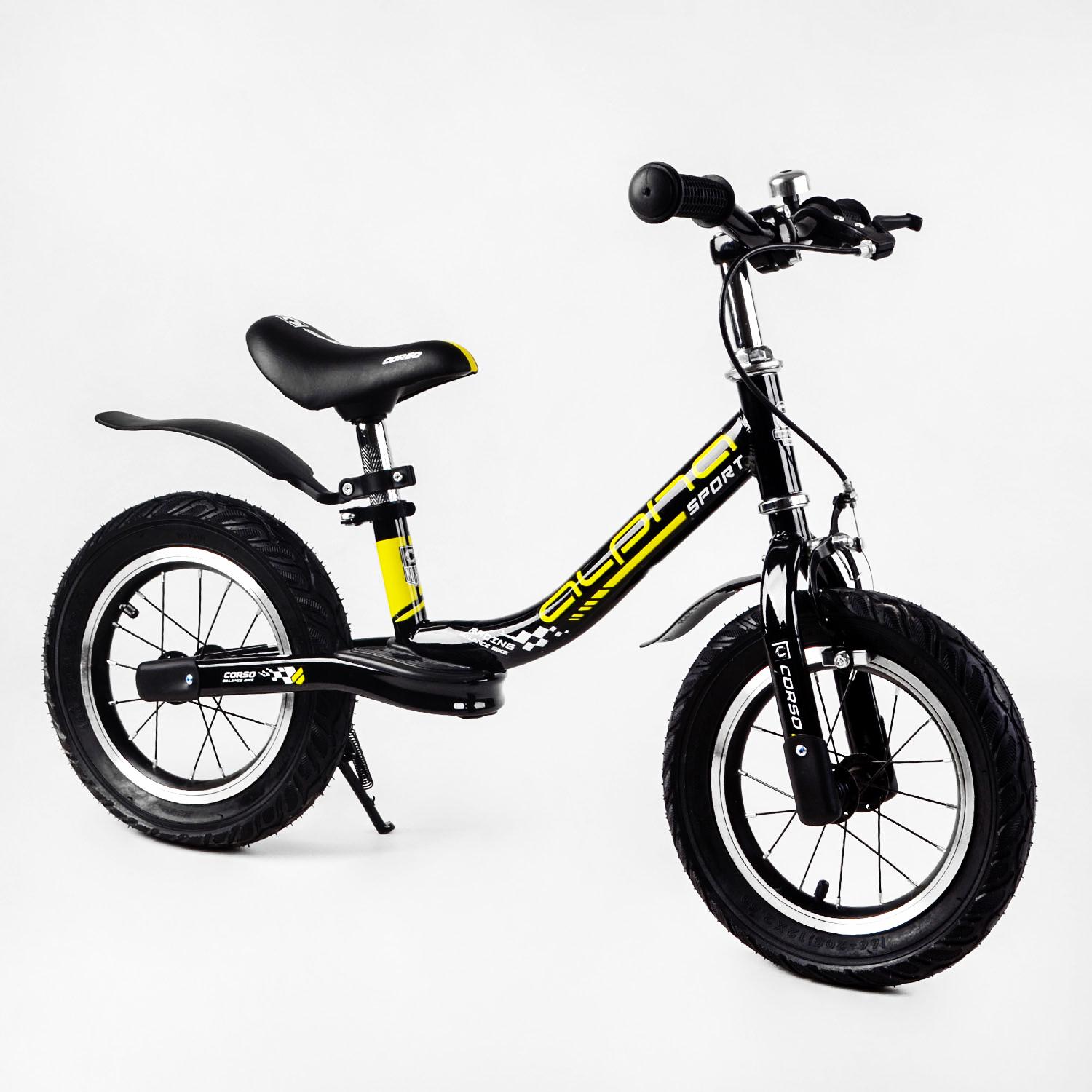 Біговел Corso Alpha Sport (сталева рама, надувні колеса 12"). Black/Yellow  - 114170