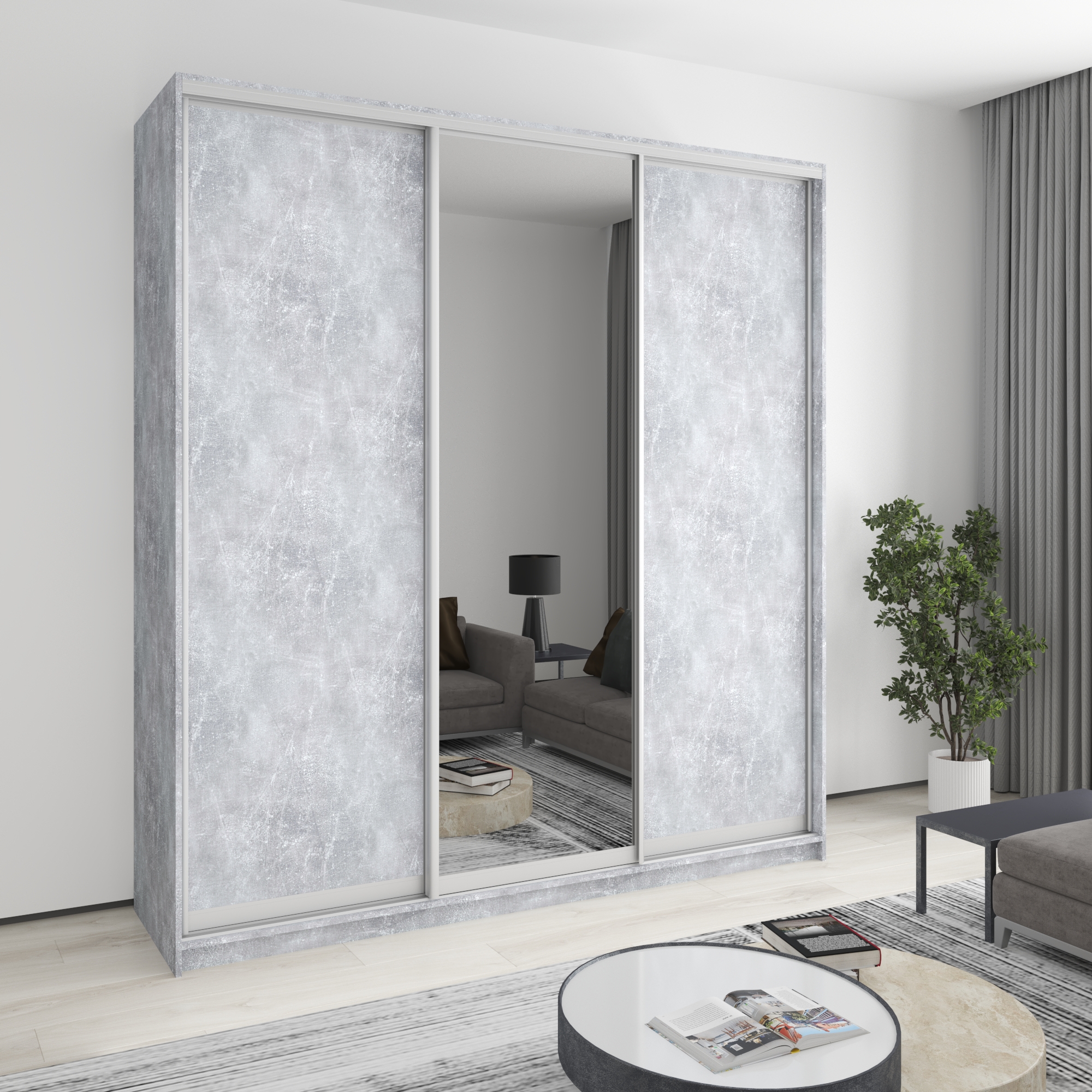 Шкаф-купе трехдверный Mebel Star Стандарт AL 220х60х240 см Бетон (MBS-1852)