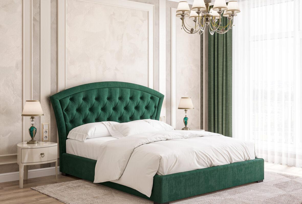 Кровать Шик Галичина Винсенто c подъемником деревянные ламели/натуральное дерево/ткань двуспальная 160х200 см Зеленый