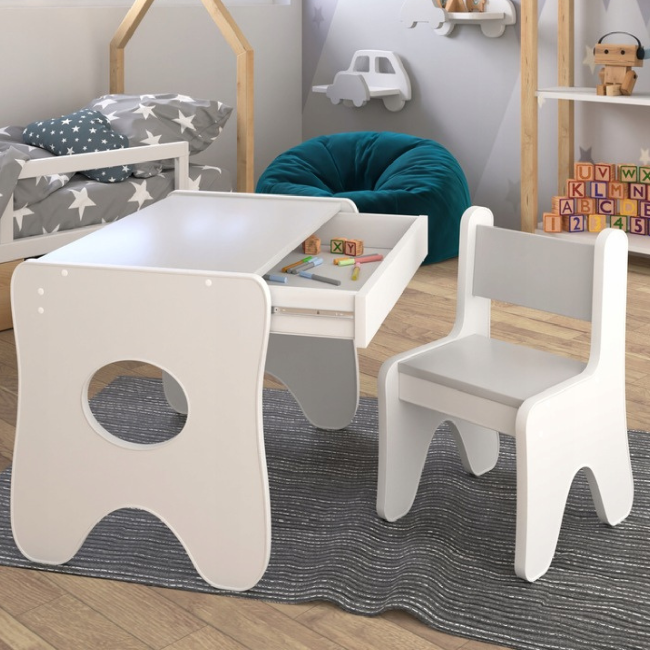 Стільчик для дитячої кімнати 55х37х33 см см Білий з сірим - фото 5 Стільчик для дитячої кімнати 55х37х33 см см Білий з сірим - фото 5