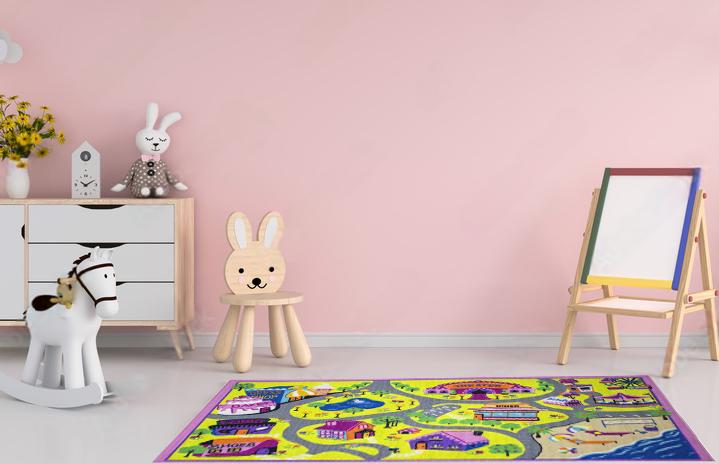 Коврик детский для девочек Город 100x150 см Розовый (24904913) - фото 8