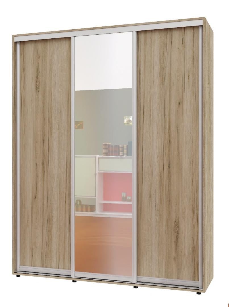 Шкаф-купе трехдверный Алекса ШК-05 ДСП/Зеркало/ДСП 180х60х190 см Дуб крафт серый