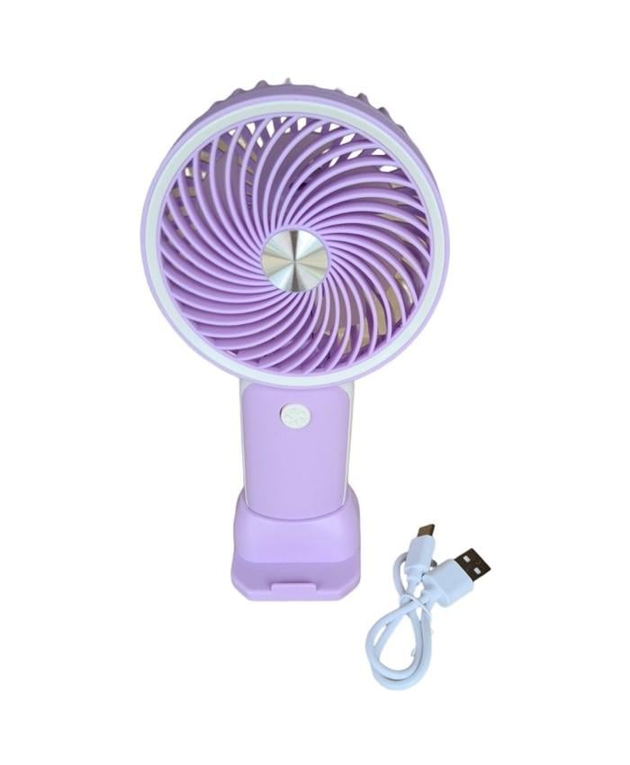 Вентилятор ручний Mini Fan HX09-1 акумуляторний з підставкою для телефону Бузковий з білим