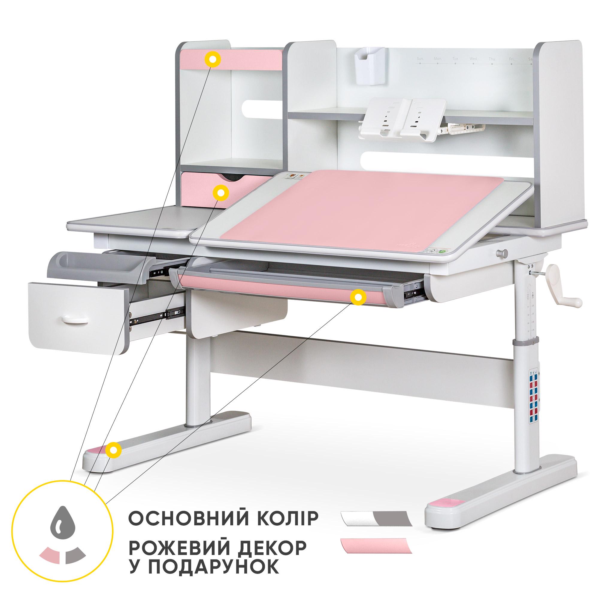 Парта трансформер школьная эргономичная Evo-kids Florida Розовый (Evo-52 WG + PN Multicolor) - фото 2