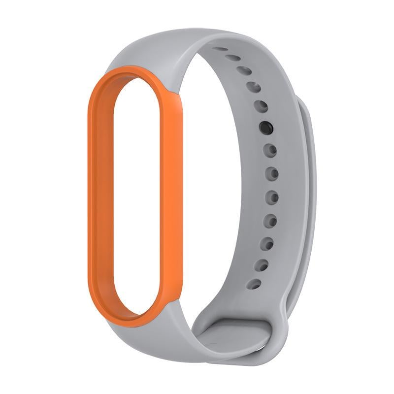 Ремешок для фитнес-браслетов Mijobs для Xiaomi Mi Band 5/6 силиконовый с рамкой Серый/Оранжевый (1011P)
