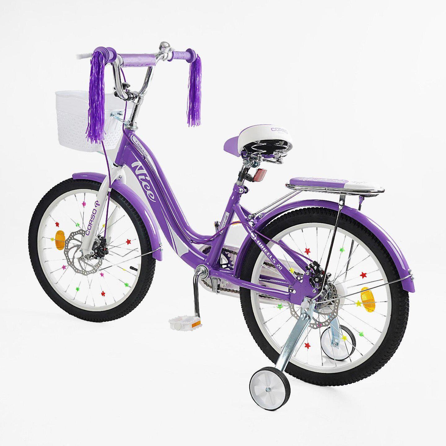 Дитячий велосипед з кошиком та багажником для дівчинки Corso Nice 20" Фіолетовий (724092672) - фото 3