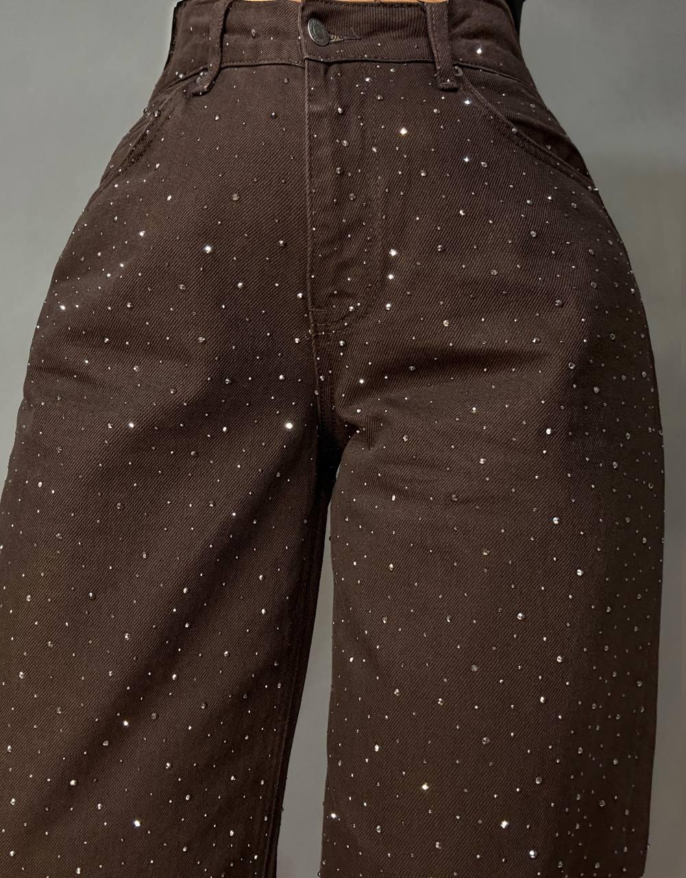 Джинсы женские Dk-49 1720 Palazzo Baggy с камушками широкие р. 40 Коричневый (5978) - фото 3