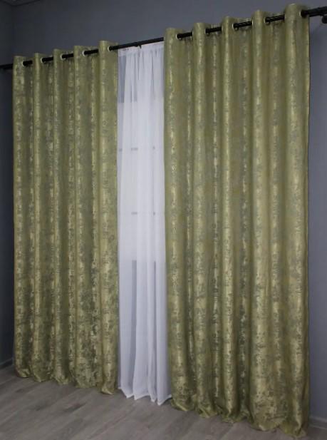Штори в вітальню/спальню на люверсах жакард Sultan YL 1,5х2,5 м 2 шт. Оливковий (1213ш 37-0062) - фото 3 Штори в вітальню/спальню на люверсах жакард Sultan YL 1,5х2,5 м 2 шт. Оливковий (1213ш 37-0062) - фото 3