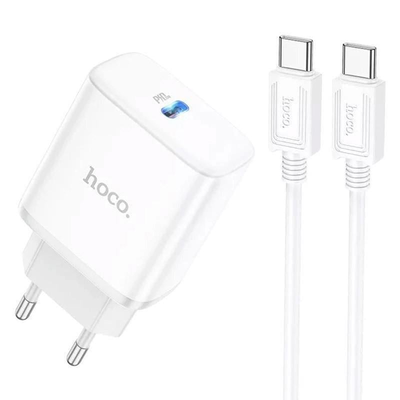 Зарядний пристрій мережевий Hoco C104A PD20W 1USB-C з кабелем Type-C to Type-C White (00000064604_1)