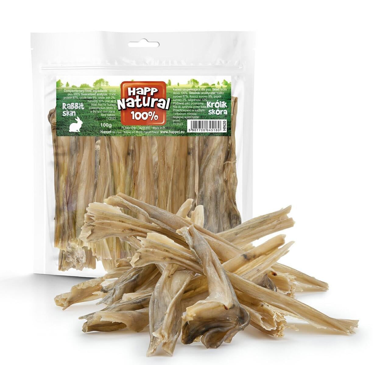 Кожа сушеная кролика Happet Natural 100% натуральное лакомство для собак 100 г (HN20 5907708645180)