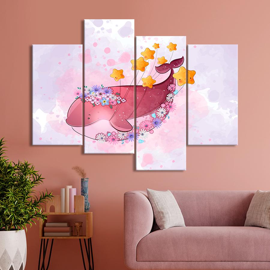 Картина в детскую комнату Веселый розовый кит 149x106 см (A1378-4)