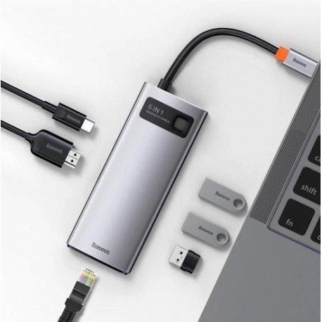 USB-хаб Baseus Metal Gleam Multifunctional 6-in-1 Type-C to HDMI+USB3.0х3+PD+VGA Gray (WKWG030013) - фото 5