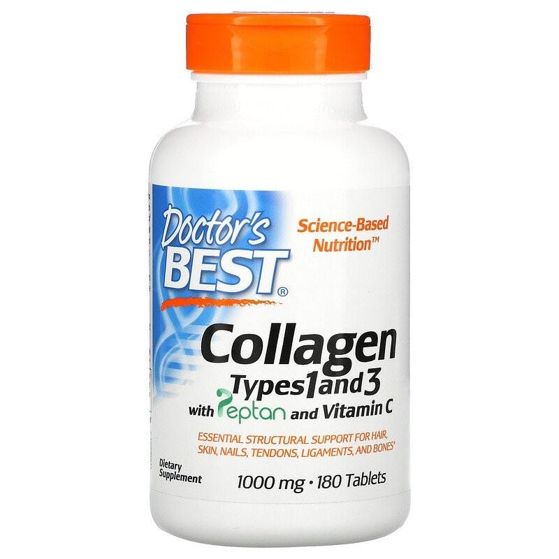 Коллаген Doctor's Best Collagen Types 1 and 3 with Peptan and Vitamin C 1000 мг 180 таблеток
