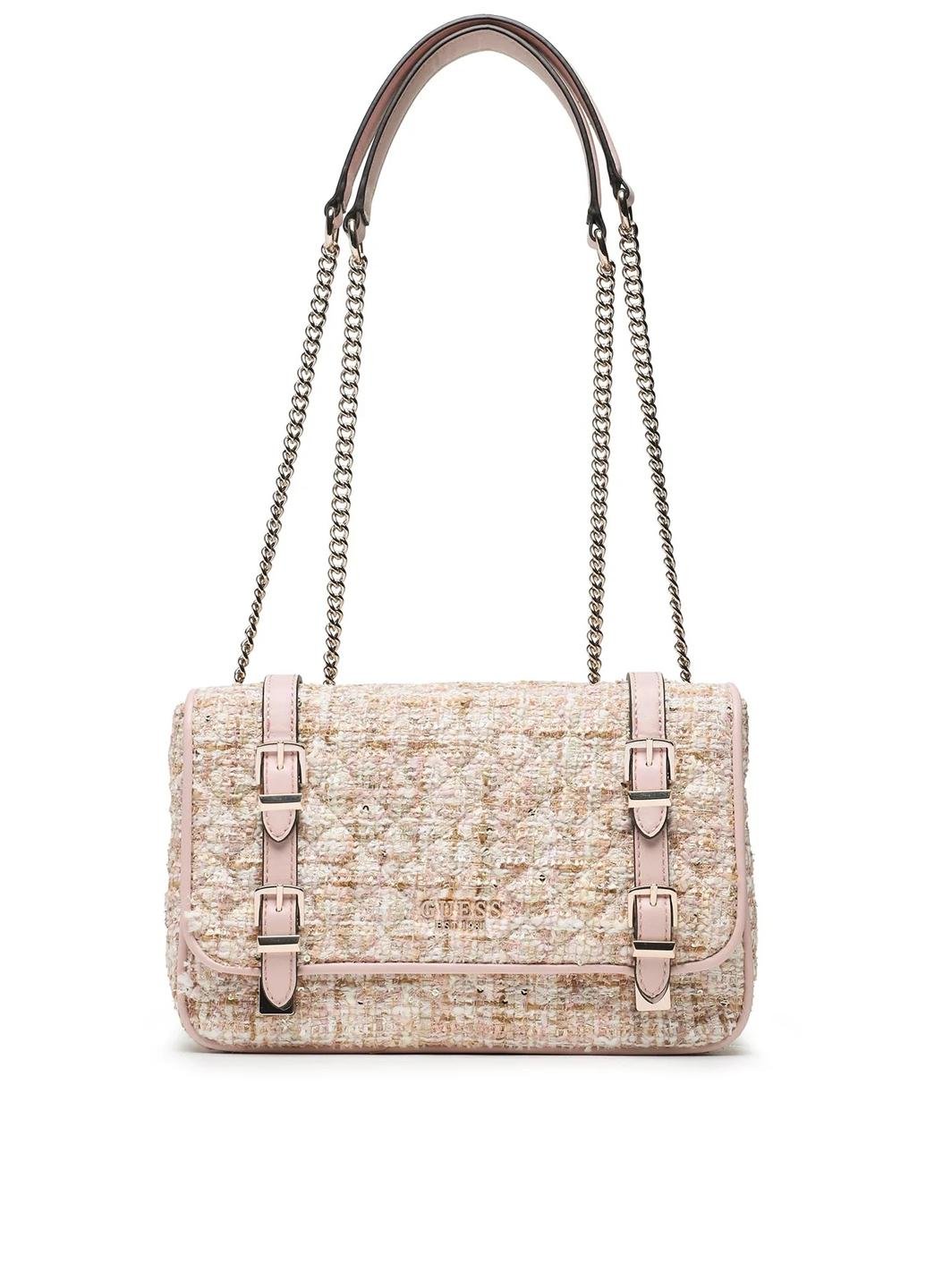 Сумка кросс боди женская твидовая GUESS Adam Convertible Xbody Flap HWTG8694210-GDM Золотой