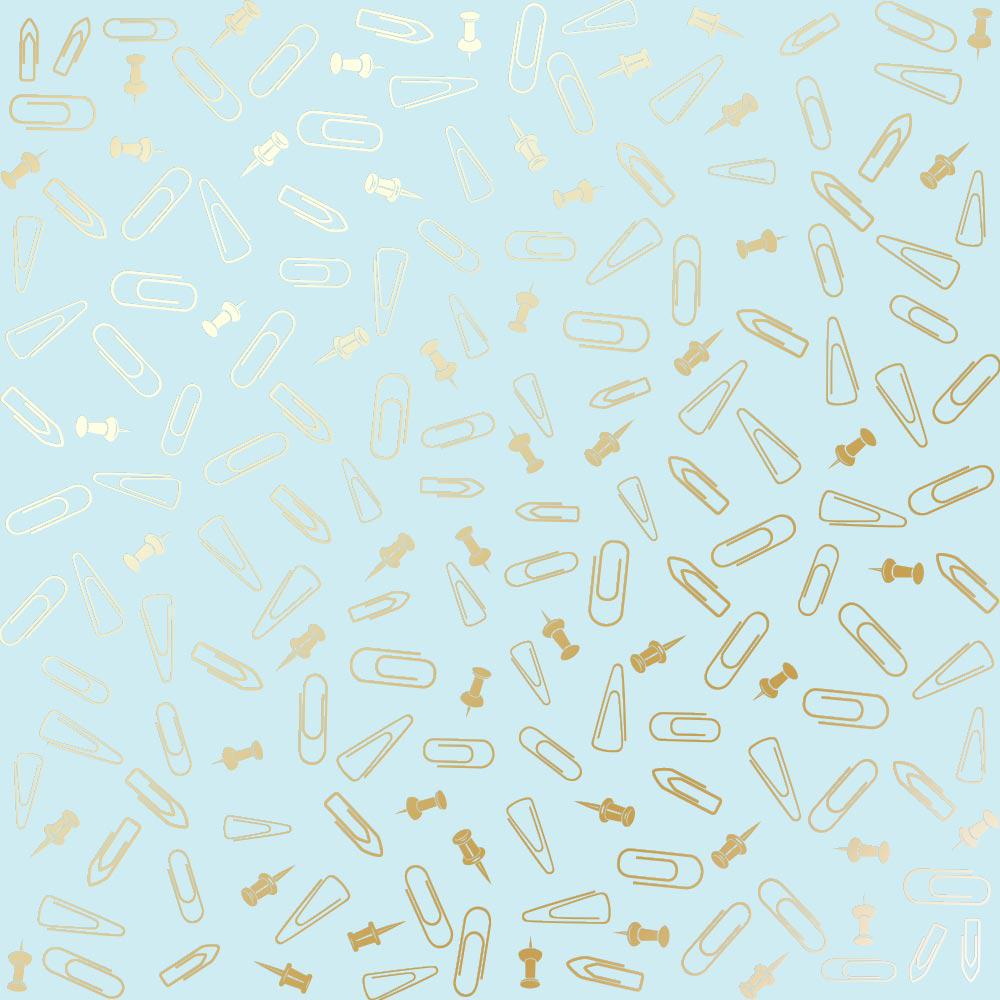 Лист бумаги односторонний Golden Drawing pins and paperclips с фольгированием 30,5х30,5 см Blue