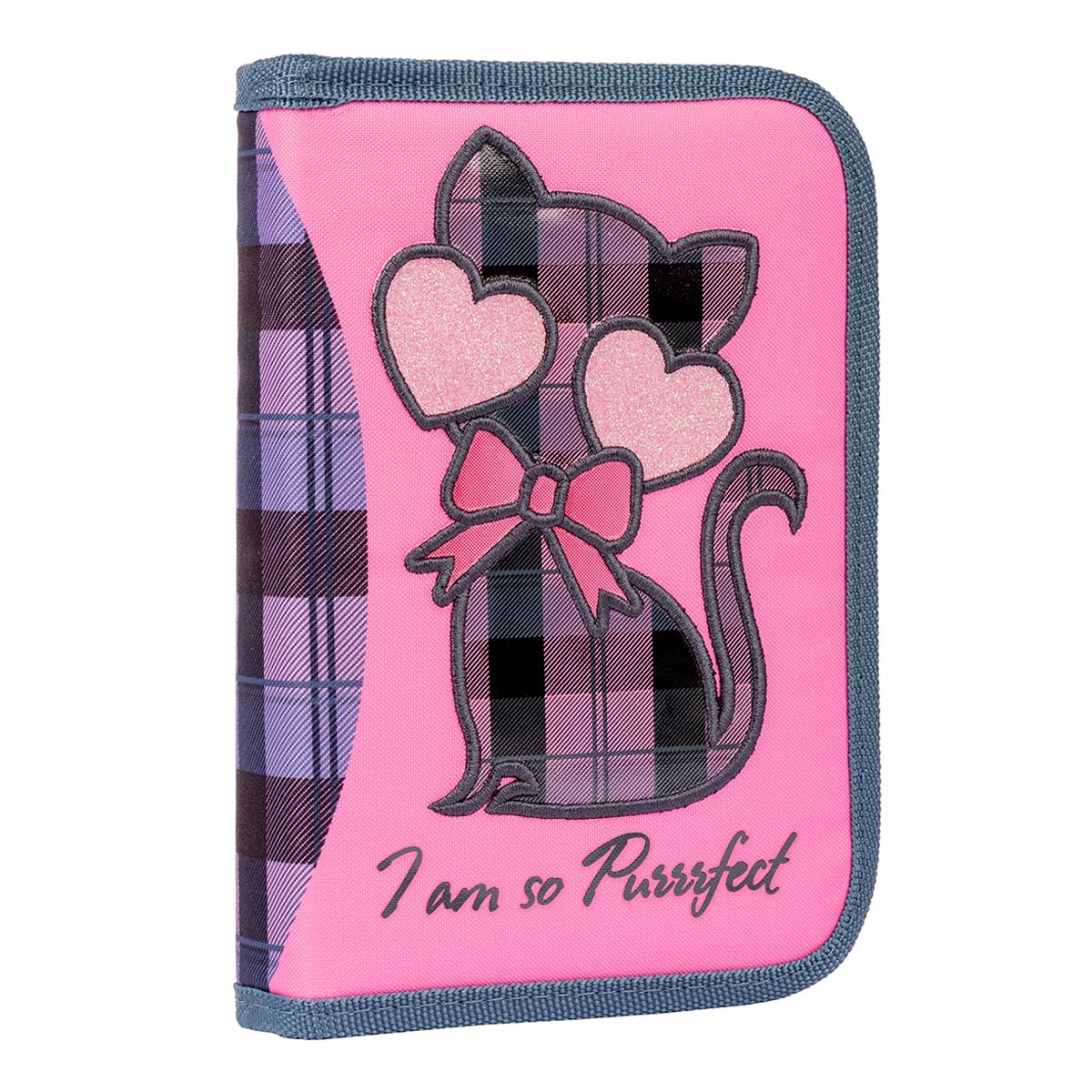 Пенал твердый 1Вересня HP-04 Purrrfect одинарный с двумя клапанами Розово-серый (532905)