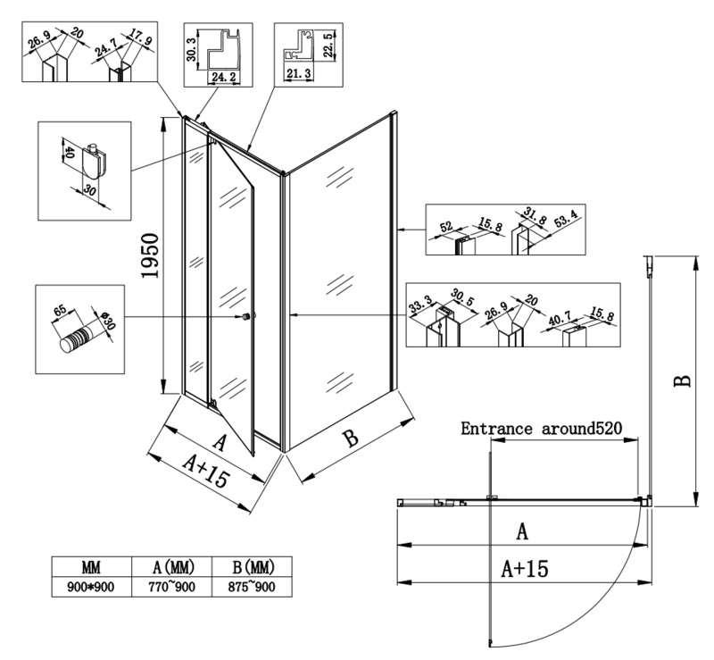 Душевая кабина без поддона KOER SR SC05-90x90x195-TR-01 прозрачное стекло Easy Clean 6 мм Хром (KR5363) - фото 7 Душевая кабина без поддона KOER SR SC05-90x90x195-TR-01 прозрачное стекло Easy Clean 6 мм Хром (KR5363) - фото 7
