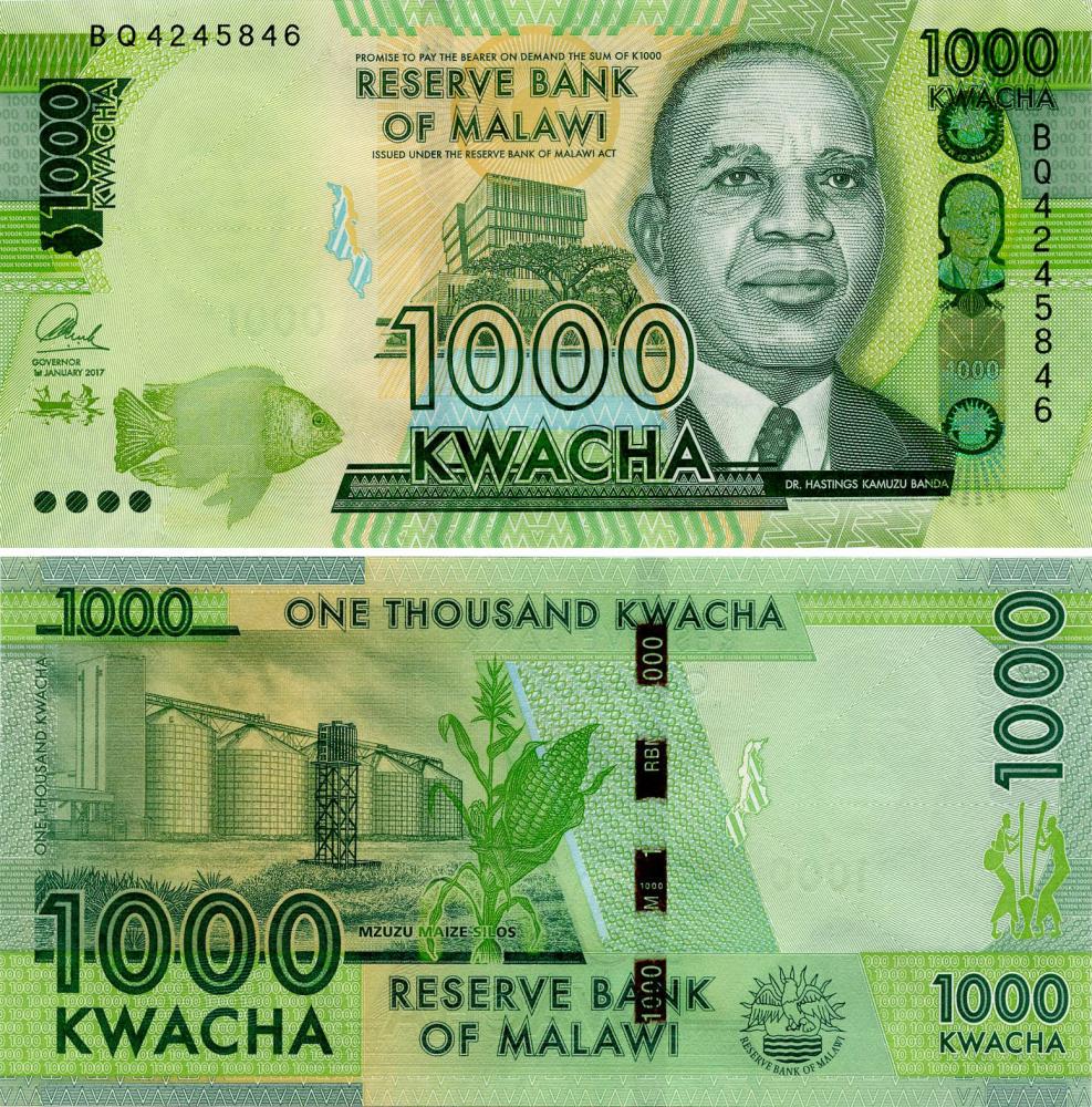 Коллекционная банкнота Малави 1000 квача 2017 UNC Рыба P67 (Б11108)