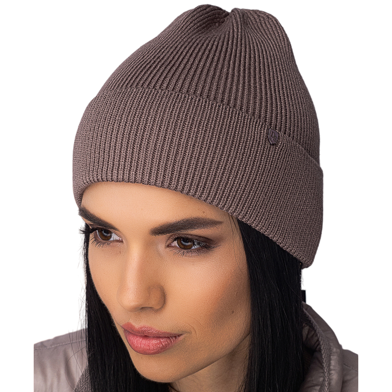 Шапка женская Leks ДЮНА с отворотом удлиненная без подкладки одинарная one size Капучино