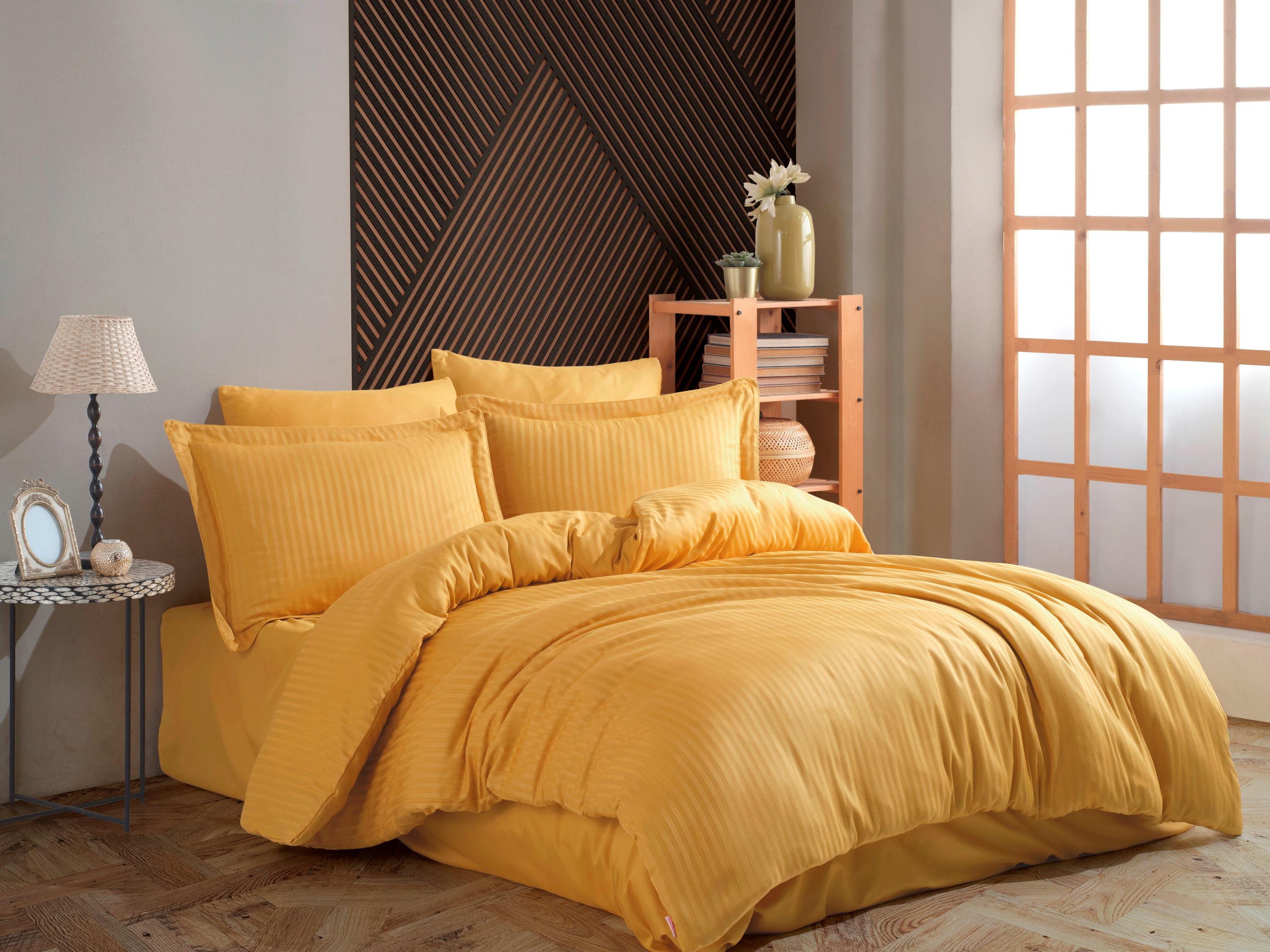 Евро комплект постельного белья Hobby Exclusive Sateen Diamond Cizgili 200х220 Горчичный