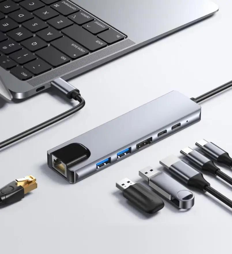 Адаптер XO Easy safe Type-C multi-function converter 6в1 Grey (602674) - фото 4