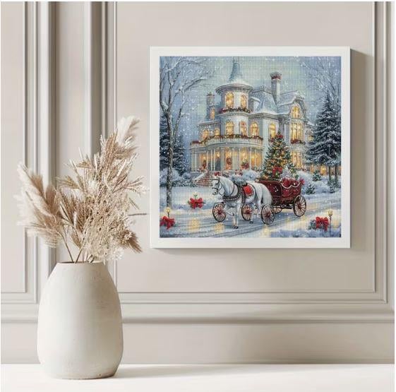 Набор для вышивки крестом JOZYSH Зимняя сказка старого поместья 14CT канва Аида с нанесенным рисунком 40x40 см (2874793234)